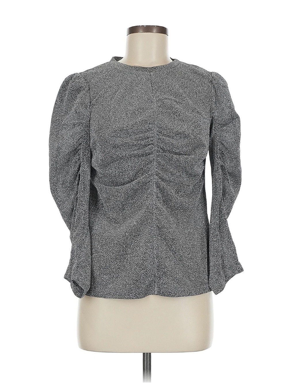Rebecca Taylor Gray Ruched Puff-Sleeve Blouse